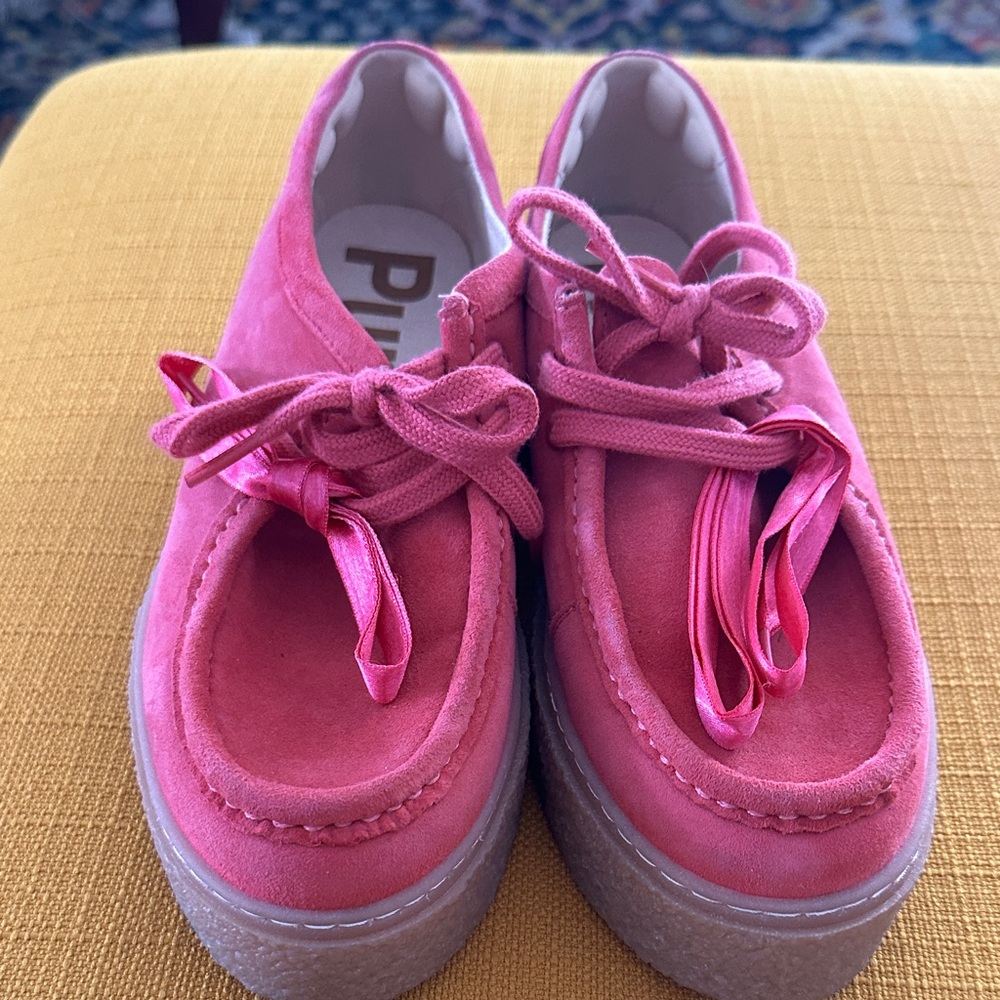 Pink Women's Suede Platform Lace-Up Shoes